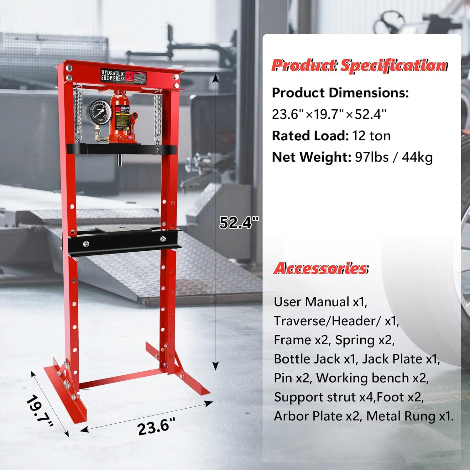 Shop Press 12 Ton Hydraulic H- - огляд і ціна Manual Hydraulic Press 12 Ton