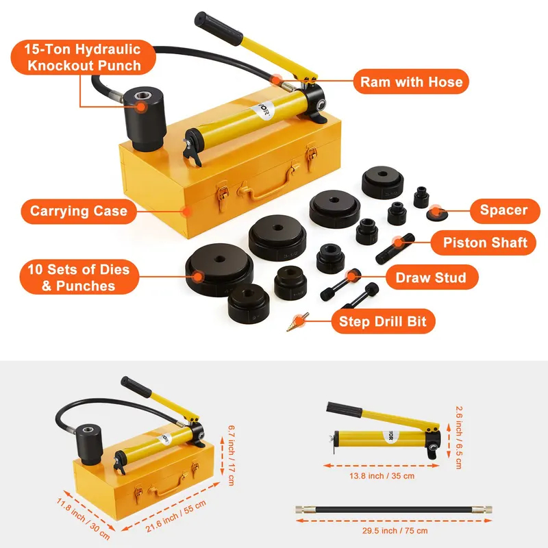 15 Ton Hydraulic Knockout Punc - огляд і ціна Hydraulic Knockout Punch Set